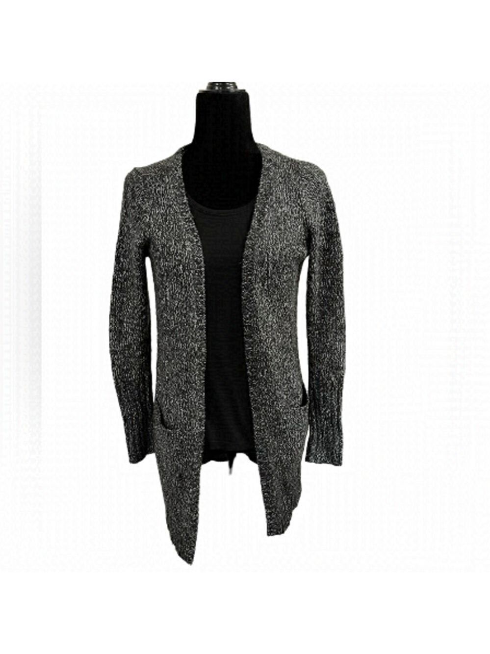 Vero Moda Black and White Knit Long Open Front Cardigan - XSmall